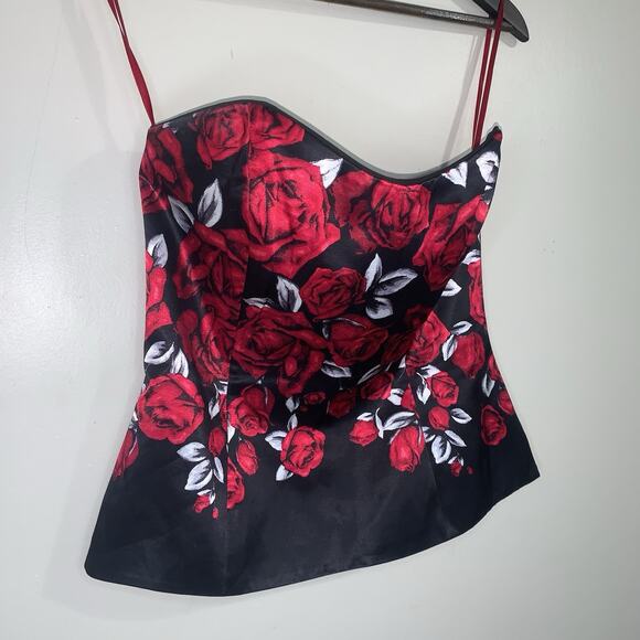 White House Black Market Black Red White Roses Top Bustier Corset Elegant Size 2 - Picture 2 of 8